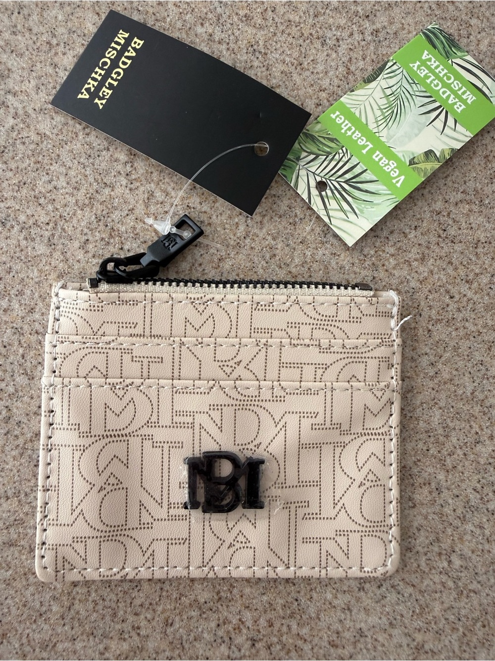 Badgley Mischka Beige Logo Card Wallet